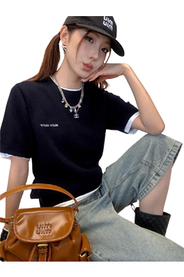 【ミュウミュウタイプ】レディース ニット半袖Tシャツ aat22595