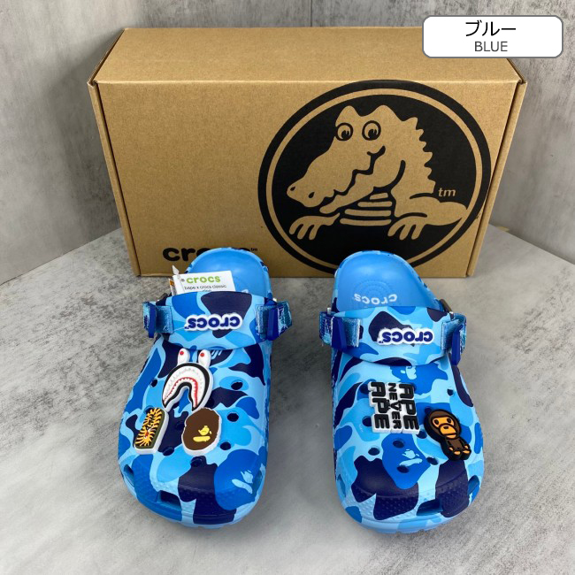 即完 BAPE CROCS CLOG ABC CAMO BLUE 20㎝ Classic Clog Crocs Bathing Ape ABC Camo Blue Unisex - E-SEVEN STORE